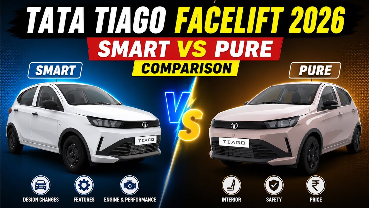 Tata Tiago Facelift Smart vs Pure 2026 🔥 Base Model vs 2nd Base Model Full Comparison 