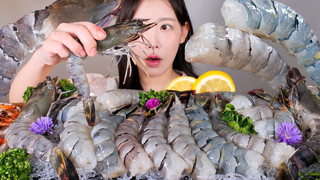 역대급 큰 식감 끝판👑 블랙타이거 새우🦐🖤 생새우회 새우머리튀김 먹방 Raw Black Tiger Shrimp [eating show] mukbang korean food