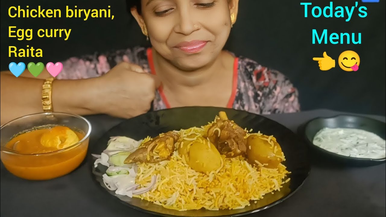 Eating chicken biryani, egg curry, raita🤗| Asmr eating 