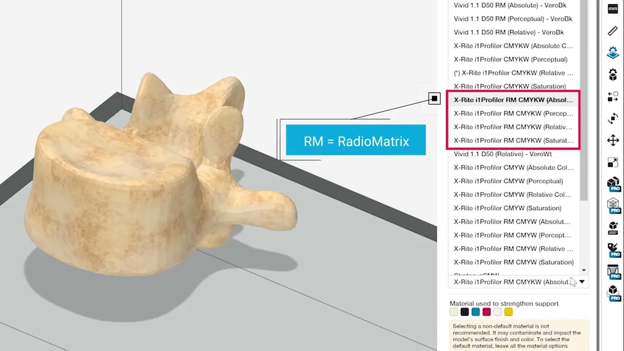 Stratasys Academy | Matériau RadioMatrix – Utilisation des profils de couleur