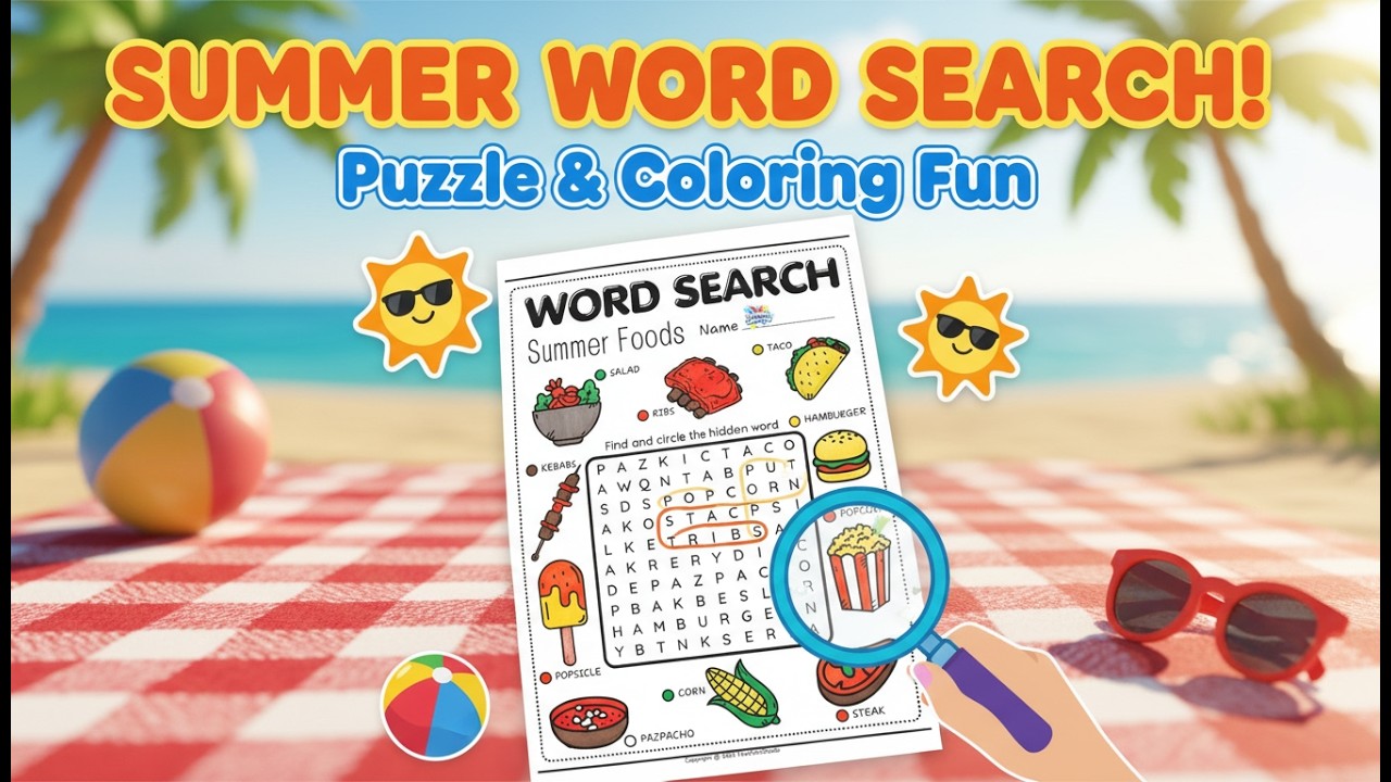Summer Food Word Search 🥗 Puzzle & Coloring Fun for Kids  Learn Spelling
