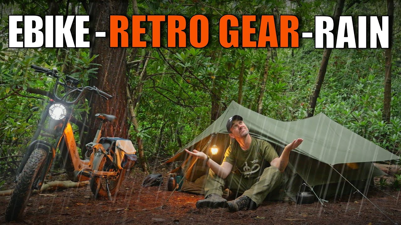 Rainy retro wild camp in the RETRO F1 TENT - Cyrusher Ovia e-bike adventure