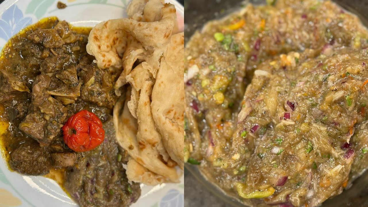 HOW TO MAKE CURRY GOAT BAIGAN EGGPLANT CHOKA AND ROTI