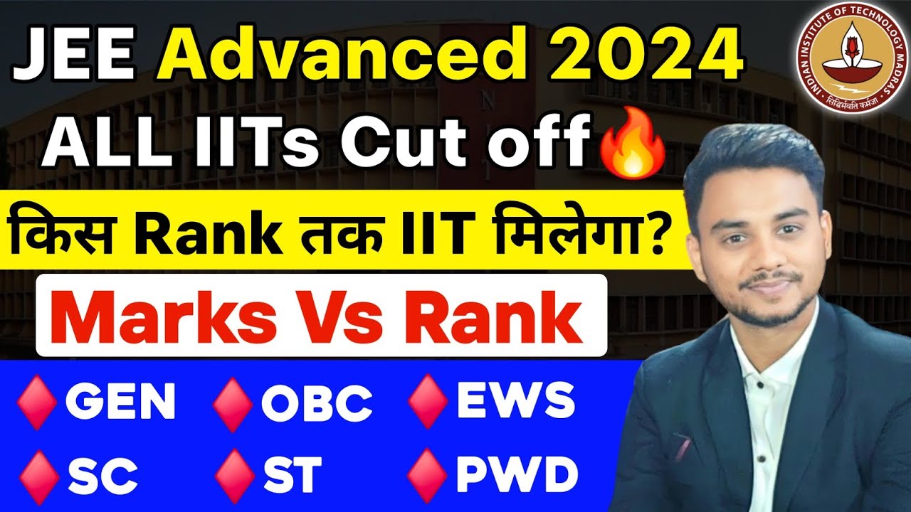 JEE Advanced 2024 Cut off : ALL IITs Cut off 2024 | Category Wise & Branch Wise | Marks Vs Rank #jee