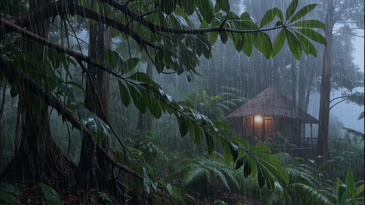 Drift into deep, restorative sleep with calming rain falling on forest leaves