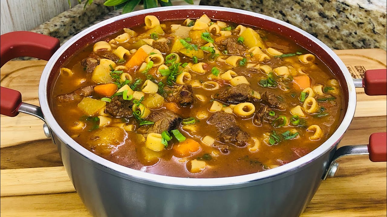 SOPA DE MACARRÃO COM CARNE E LEGUMES DELICIOSA! ESSA É MUITO NUTRITIVA!! PARA SE AQUECER NO FRIO!!❤️