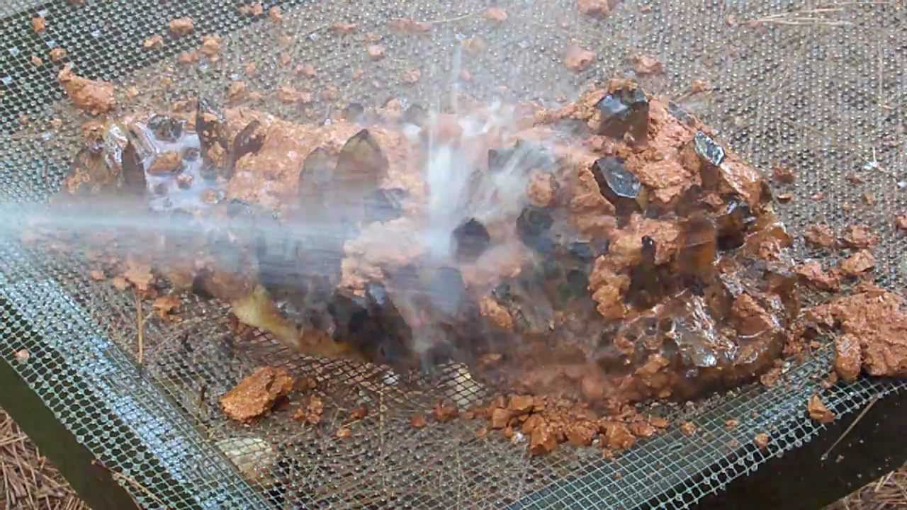 Washing the Clay off a Giant Museum Cluster - Huge Arkansas Quartz Crystal Cleaning - Mining Video