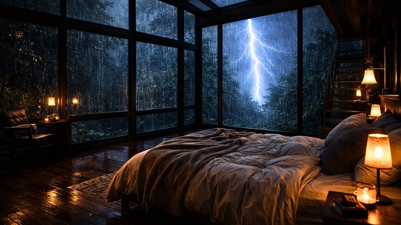 Heavy Rain & Distant Thunder ⛈️ Deep Sleep, Relaxation Ambience