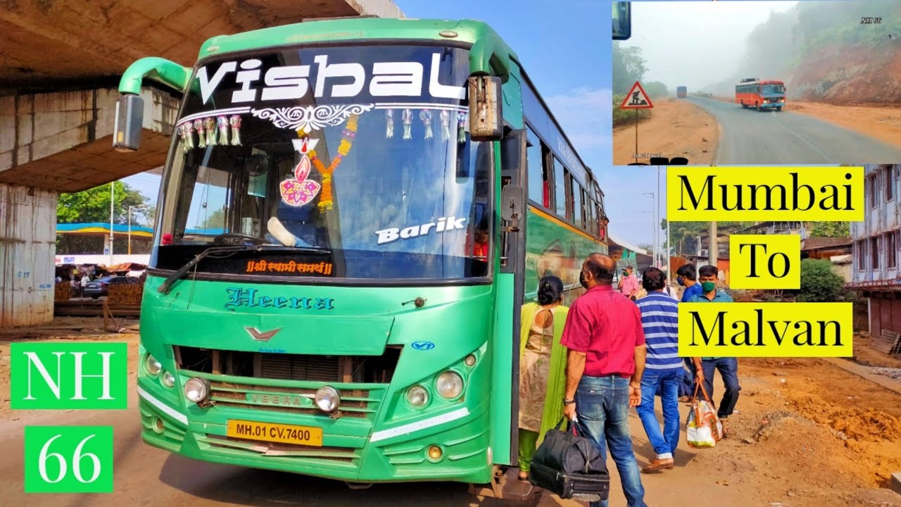 MUMBAI TO MALVAN FULL BUS JOURNEY BY VISHAL TRAVELS | KASHEDI GHAT |  CABIN RIDE | NH 66🚌🌴🌴