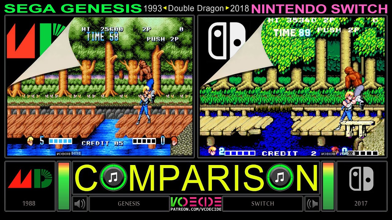 Double Dragon (Sega Genesis vs Switch) Side by Side Comparison - Dual Longplay | VCDECIDE