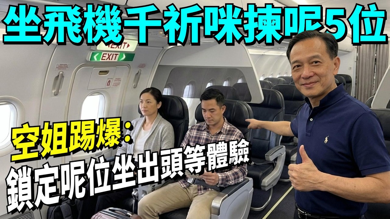 坐飛機千祈咪揀呢5個「地獄位」，越坐越崩潰！空姐踢爆：呢3個黃金位置，等你好似坐頭等艙咁正！#飛機選座 #經濟艙 #飛機安全 #旅游指南 #飛行體驗 #出國旅游 #探親飛行 #廣東話 #生活經驗