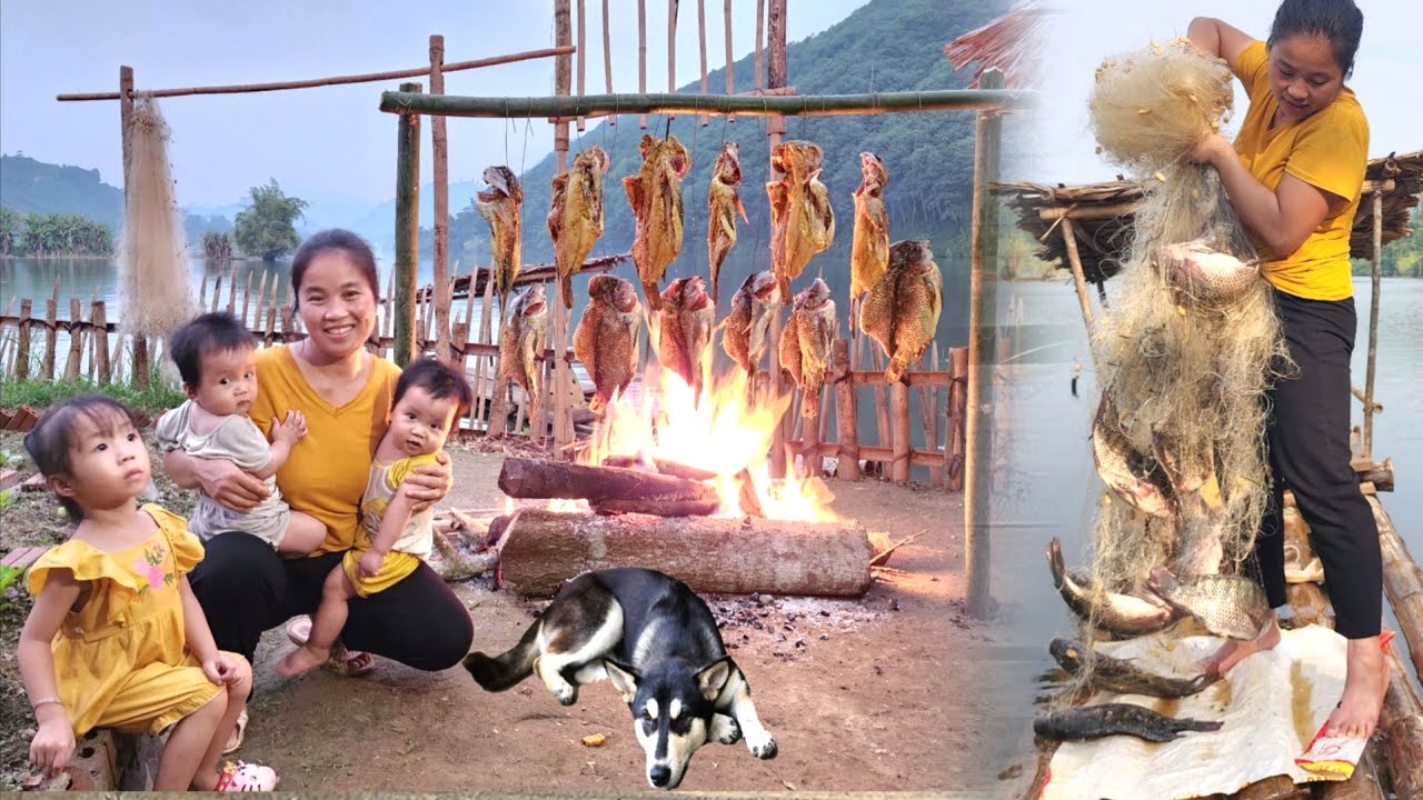 single mother - got a big catch to make smoked fish | Ly tieu tieu