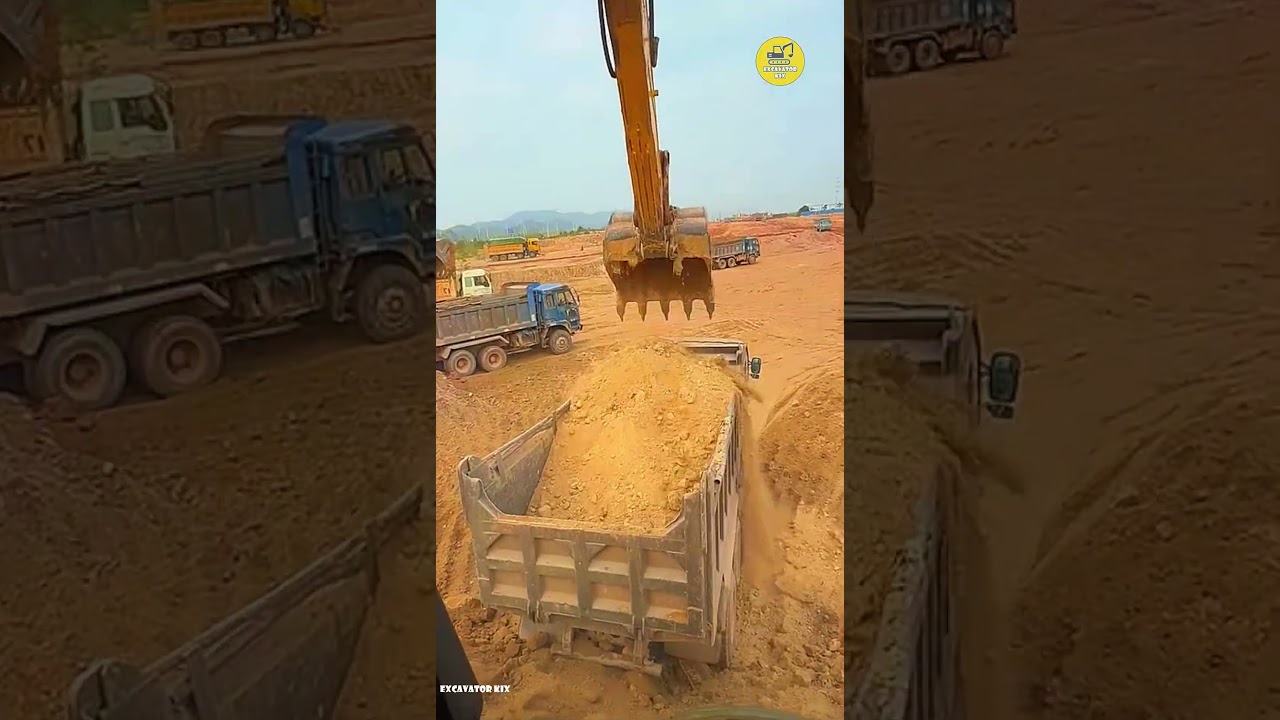 Excavators Load Soil Onto Trucks