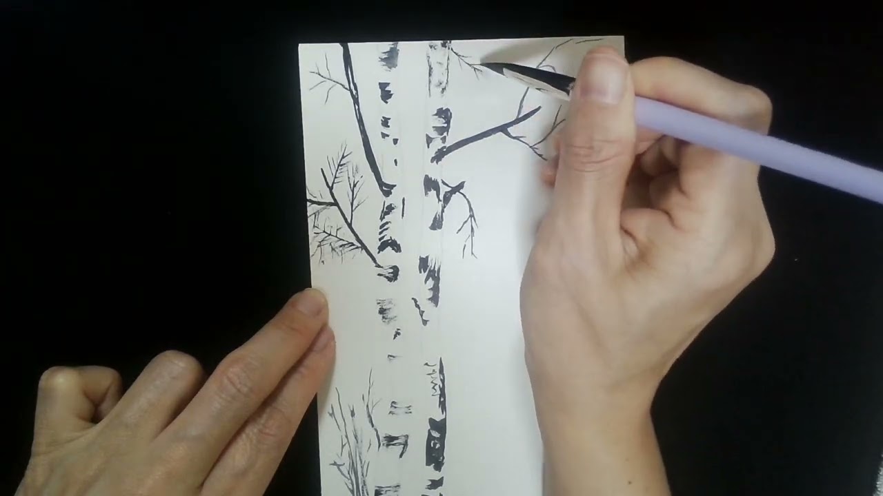How to draw a birch tree EP 193 #postcard #koreancalligraphy #니체의말 #자기계발문구 #자작나무 #수채캘리그라피