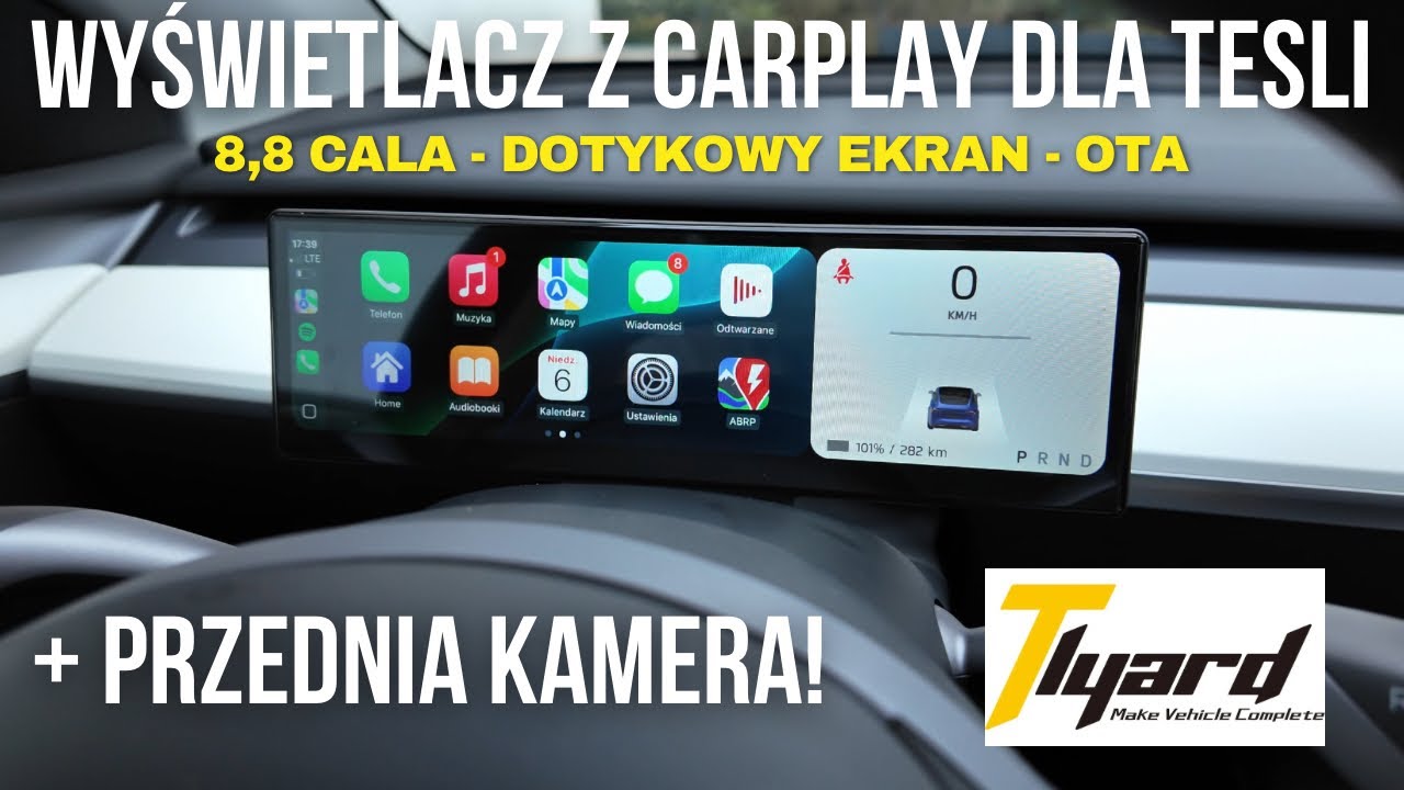 Wyświetlacz do Tesli z CarPlay i przednią kamerą!