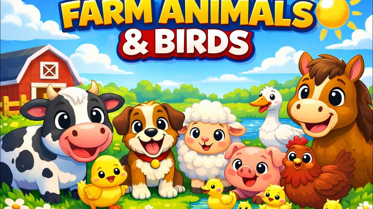Farm Animals and Birds for Kids 🐄🐔🦆 | Animal Sounds & Names