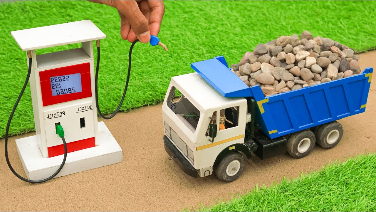 diy mini truck making hand pump surrounded with stone construction science project @AdgeCreator