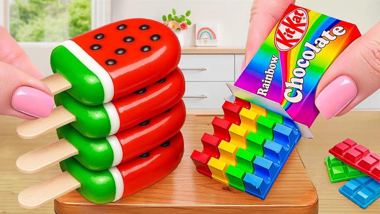 🍰Rainbow Kinder Ice Cream vs Chocolate KitKat Recipe🍰Mini Mixed Cake Dessert By Mini Cake Wonderland