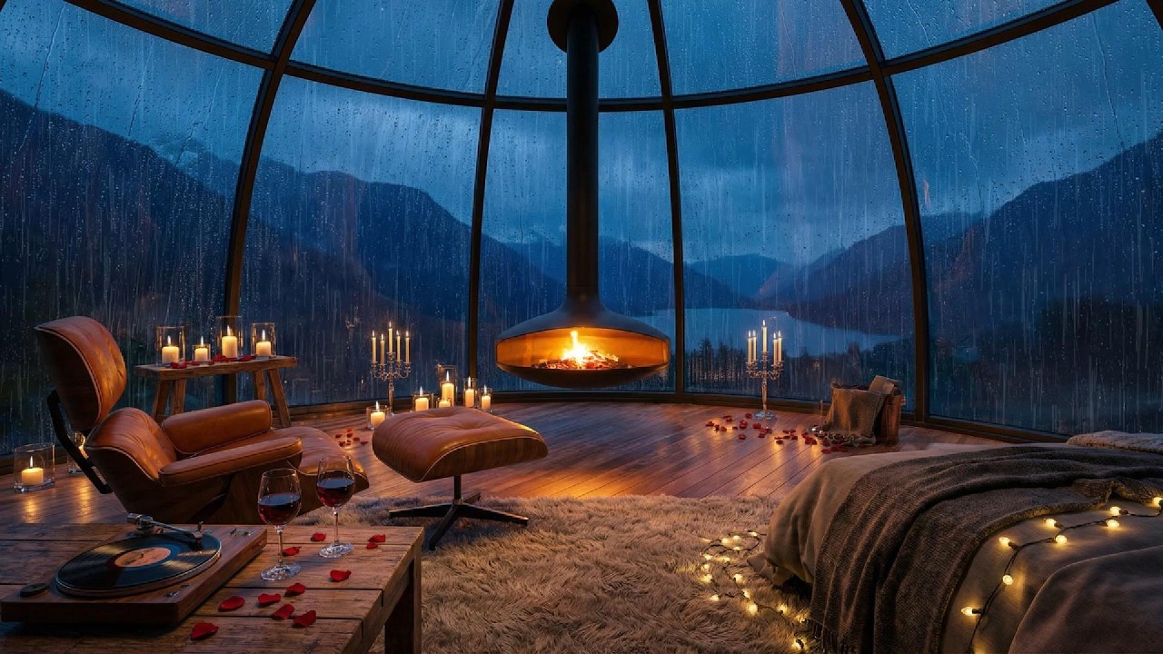 Smooth Jazz in a Glass Dome 🌧️ Heavy Rain & Fire Ambience &bull; Relax, Sleep, Study, Unwind