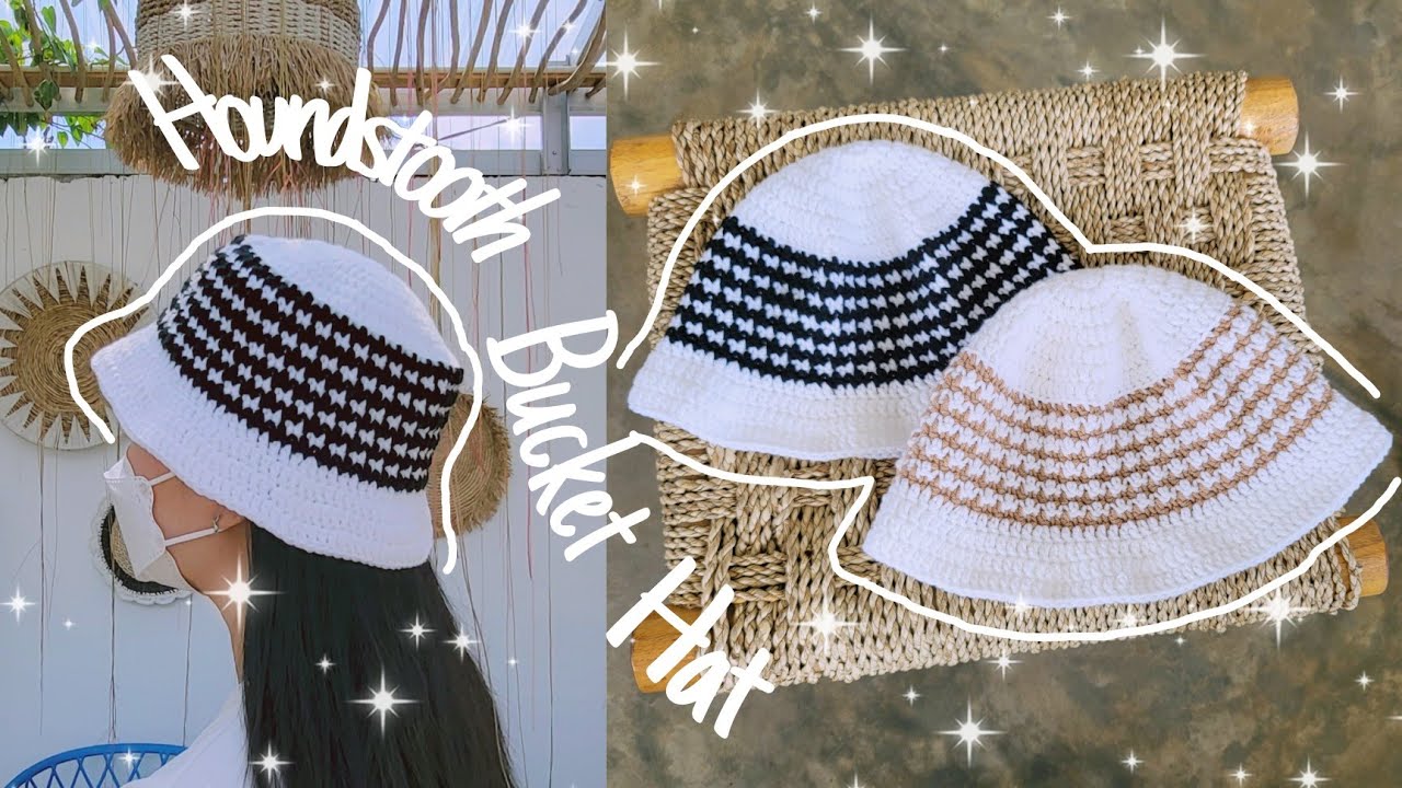 Houndstooth Bucket Hat Crochet Tutorial | Pola Rajut Topi