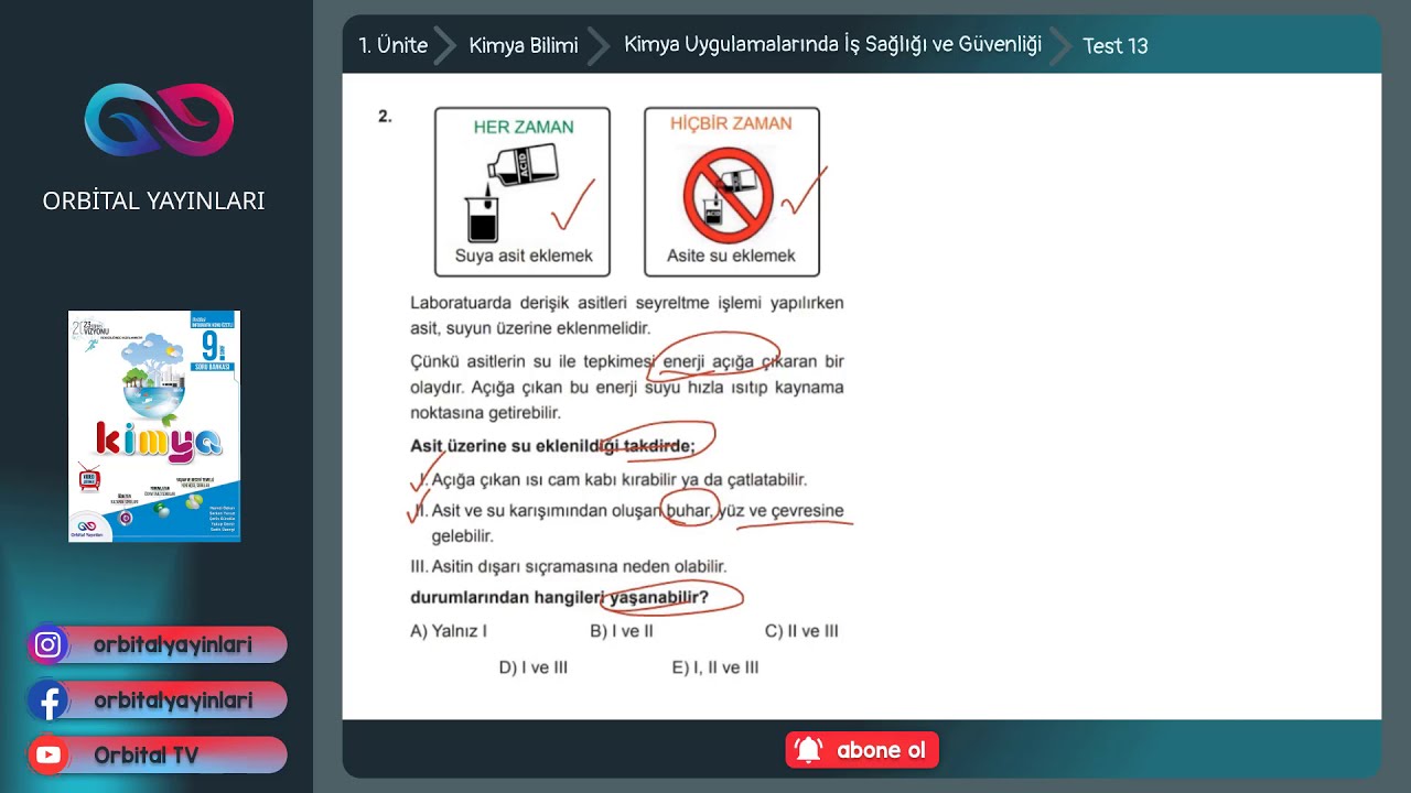 9. Sınıf - Kimya Uygulamalarında İş Sağlığı ve Güvenliği Soru Çözümü - Test 13 (TYT Kimya) Ünite 1