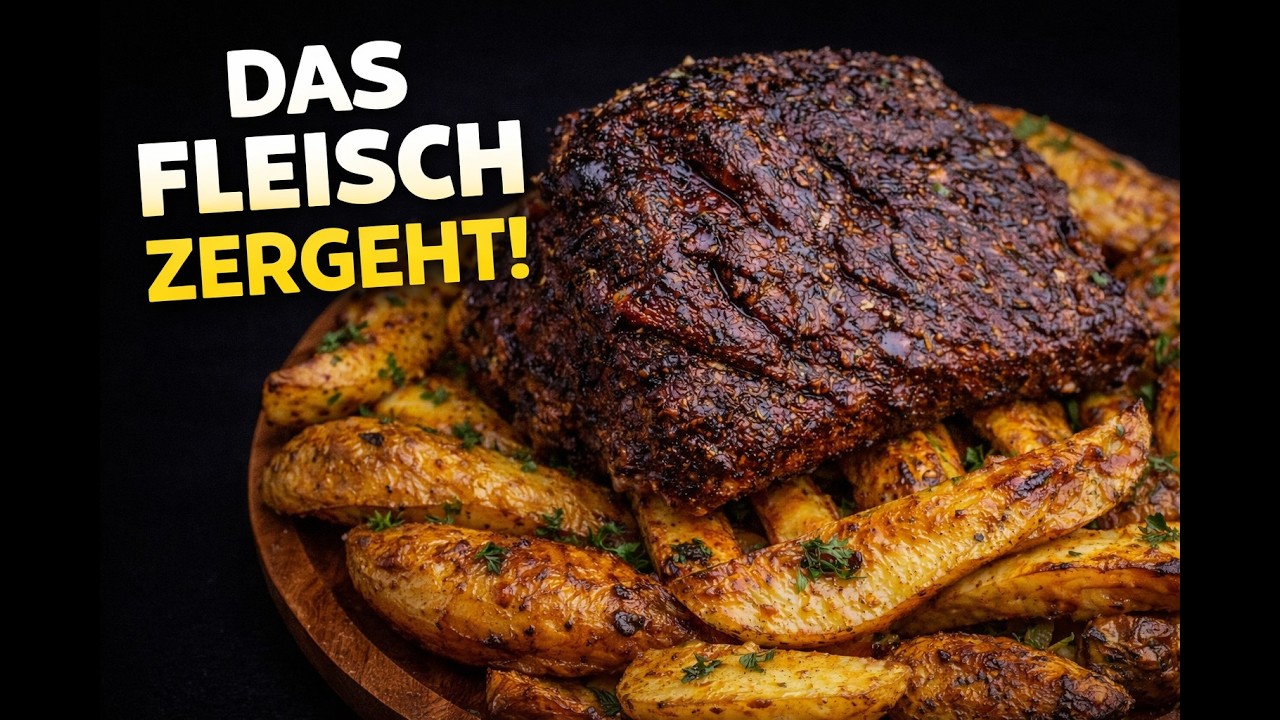 Gebackene Kartoffeln und Fleisch, das auf der Zunge zergeht–ein schnelles Abendessen in 40 Minuten.