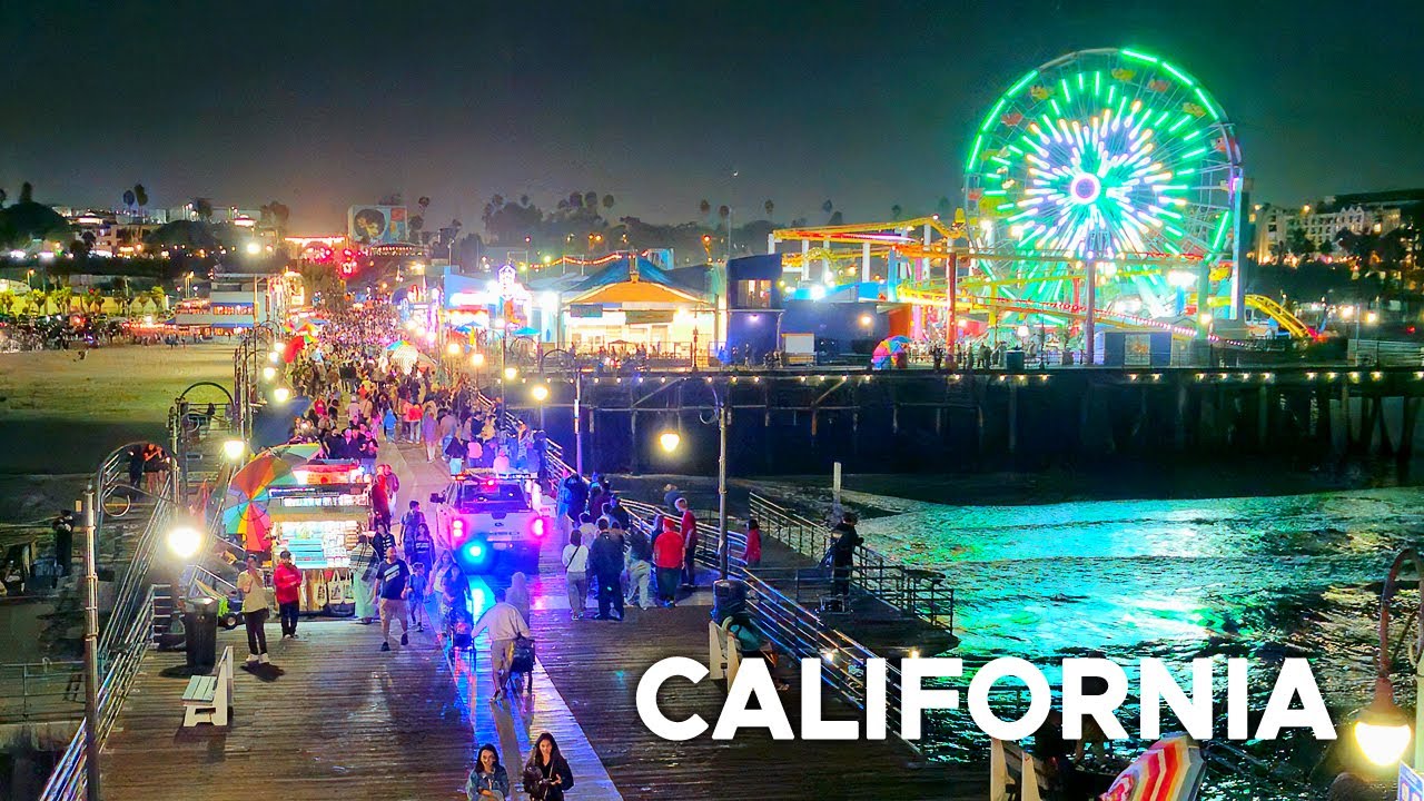 CALIFORNIA 4K Walking Tour | Ночная прогулка по центру Лос-Анджелеса, Санта-Моники и Сан-Диего, США