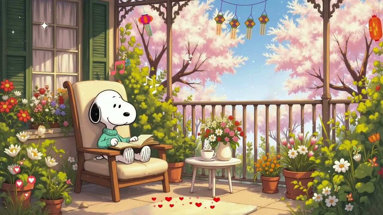 Snoopy’s Sunny Spring Afternoon 🌼 Relaxing Lofi for Calm Focus ☕ Chill Lofi for Work Reading