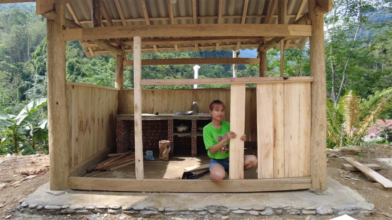 How To Build Kitchen, Build Walls Wooden - Green Forest Farm, Free Bushcraft, Build Log CABIN