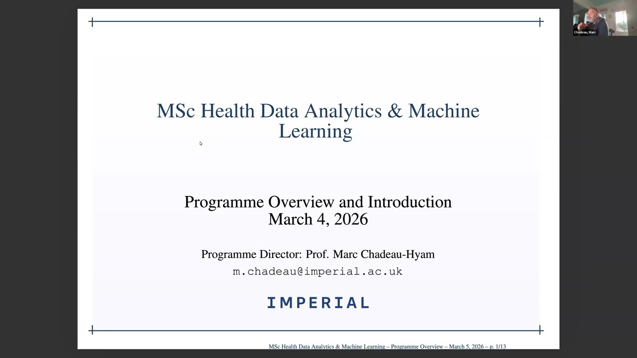 Imperial Msc in Health Data Analytics and Machine Learning admissions webinar March 2026