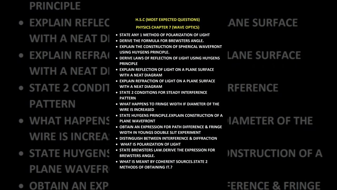 12th |HSC| Physics |2025 |Most Important Questions| Wave Optics |Chapter 7|