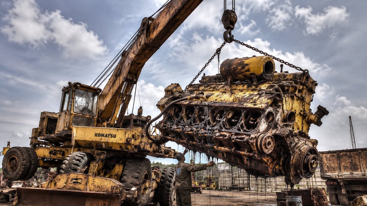 😱 Destroyed Caterpillar Yellow Engine Crankshaft Rebuild | Master Mechanic Fixes Big Failure 🔧🔥 Now