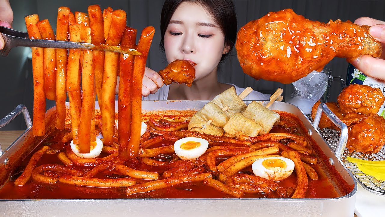 ASMR MUKBANG | Жареная курица и пикантный ттокпокки! Пикантные куриные и жареные рисовые лепешки ★