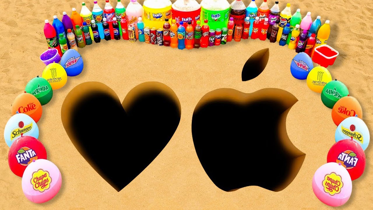 Big Toothpaste Eruption from Heart and Apple holes, Soda & Pepsi, Fanta, Coca Cola vs Mentos