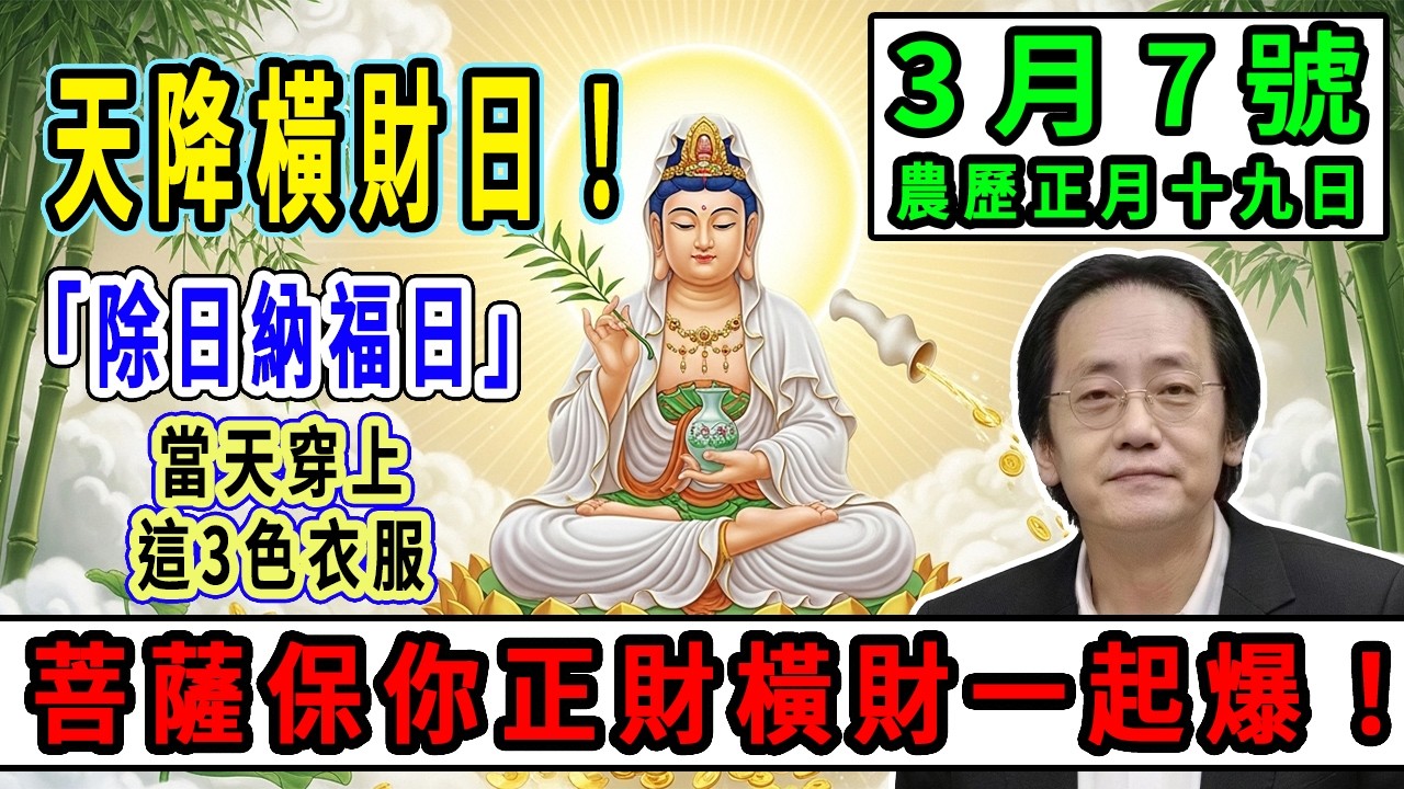 天降橫財日！3月7號，農歷正月十九日，「除日納福日」，當天穿上這3色衣服，財路自己往家裡鑽，菩薩保你正財橫財一起爆！