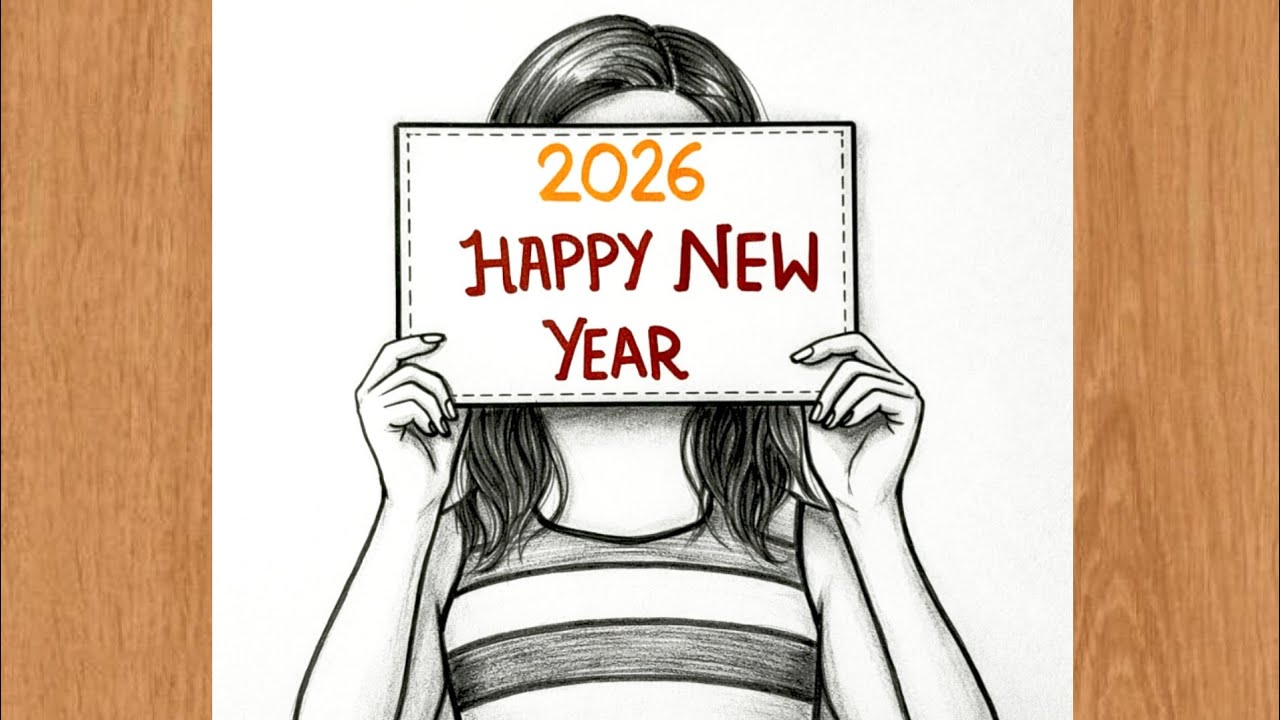 Happy New Year 2026 Drawing | Easy New Year Poster Drawing for Beginners | girl drawing easy for kid