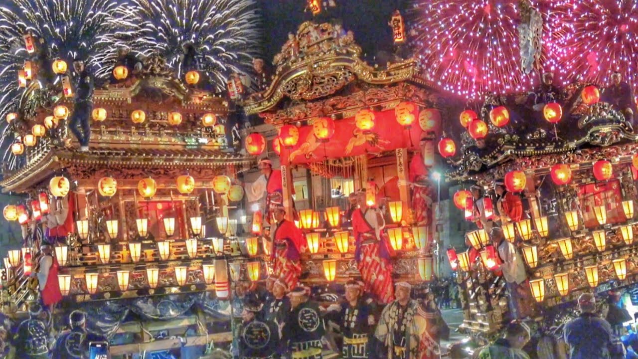 秩父夜祭 2025 豪華絢爛な6基の笠鉾·屋台と大輪花火!! 2025.12.03 埼玉県 秩父市 秩父神社 例大祭 団子坂 へ向かう道中(中近笠鉾·下郷笠鉾·宮地屋台·上町屋台·中町屋台·本町屋台)