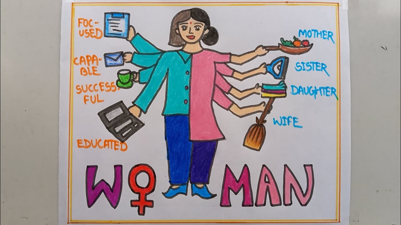 International Women's Day Poster।Role Of Women In Society Drawing। Women's Day Drawing For Beginners