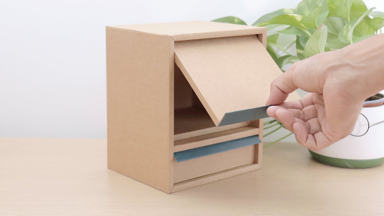 [Cardboard Crafts | DIY] How to make a mini cabinet with a flap door from cardboard #cardboard