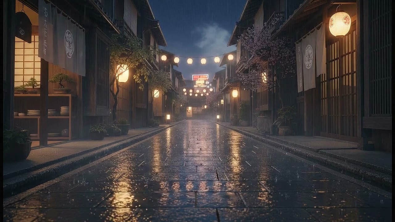 4K Rainy Kyoto Street at Night | 3 Hour Cozy Ambience