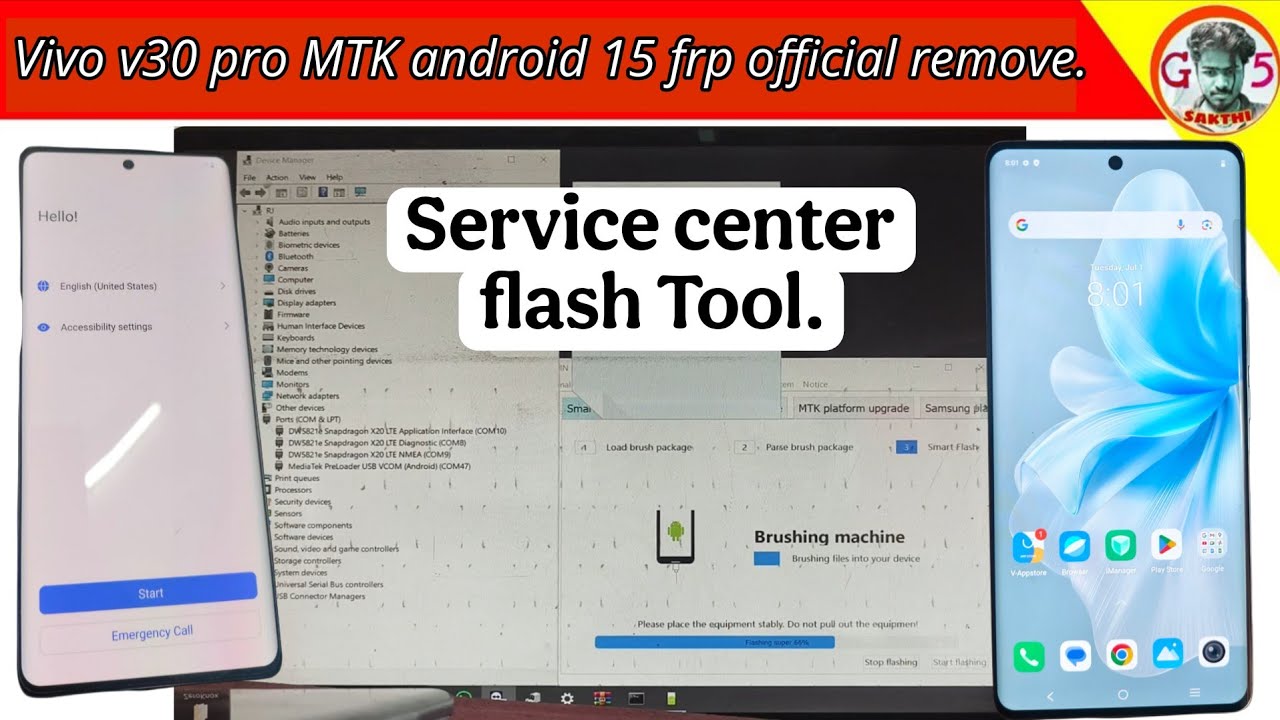 Vivo V30 pro MTK cpu Android 15 frp remove using official service centre flash tool.