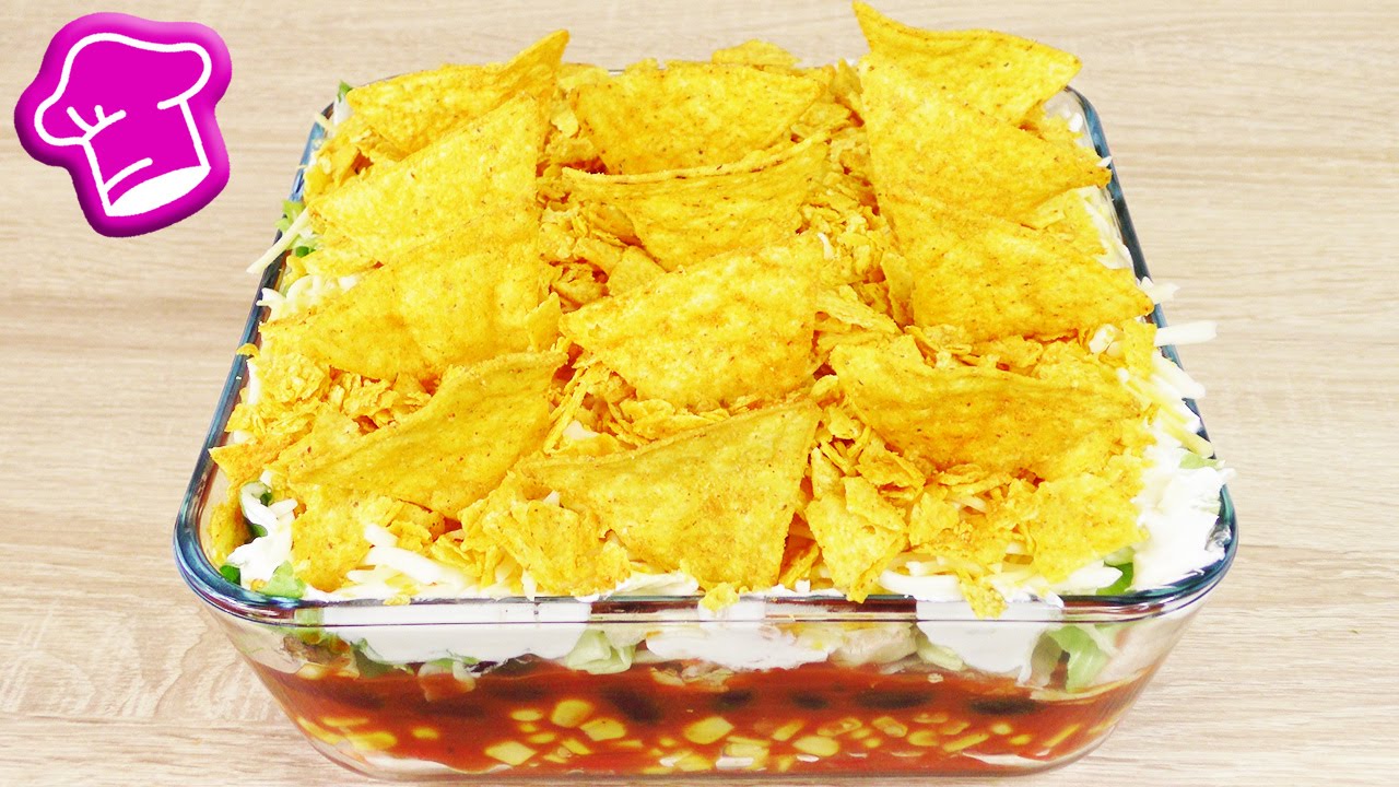Party Rezept - Mexikanischer Schichtsalat | vegetarischer Nacho Salat | schnell, einfach & lecker