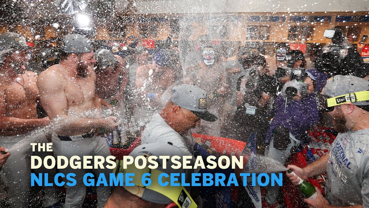 Dodgers pop the champagne and beer after winning the NLCS