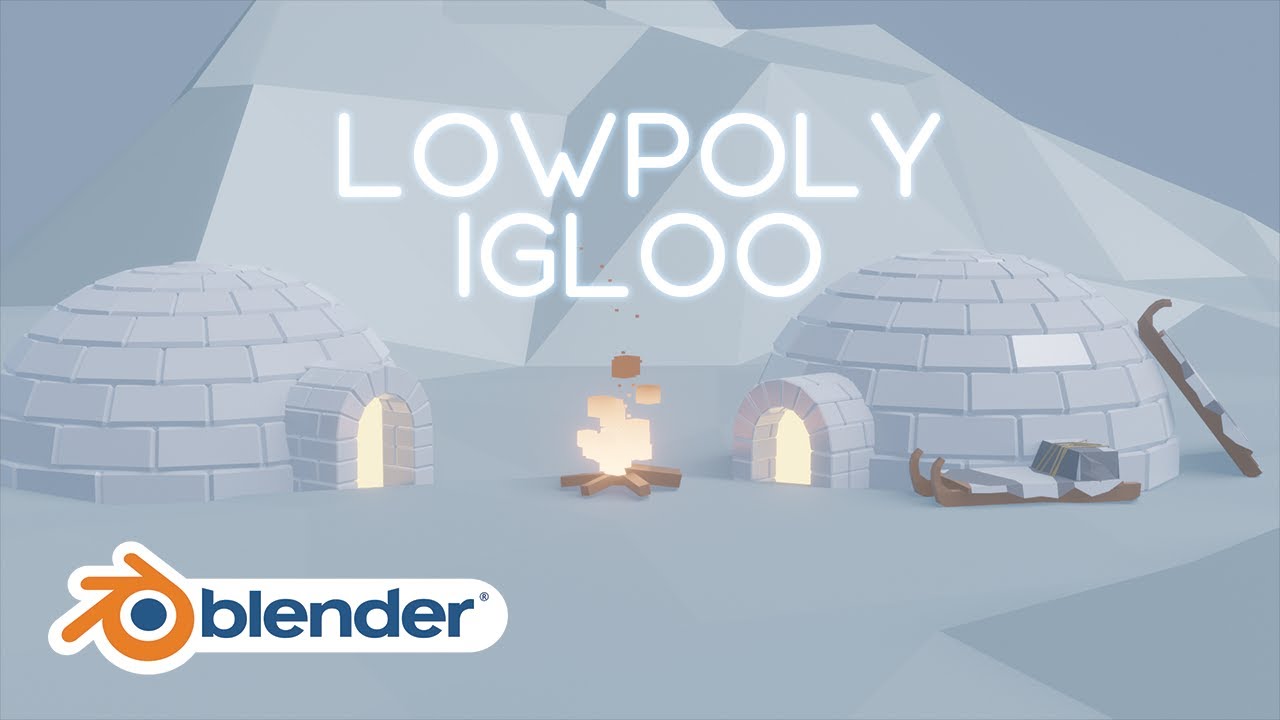 블렌더로 이글루 만들기 Lowpoly igloo blender timelapse - glacier & sled