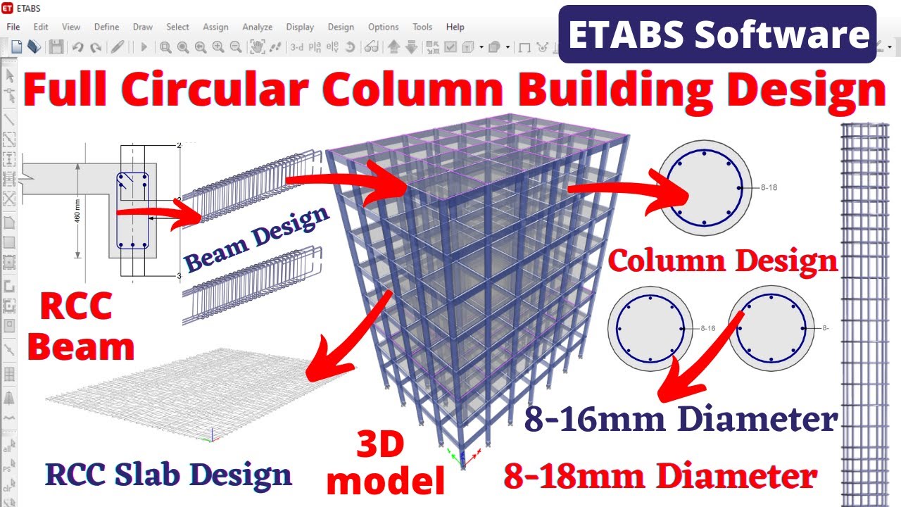 Full circular column building design by ETABS Software | civil engineering | RCC building design |