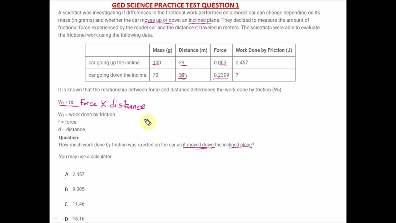 GED Science 2023 Practice Test - Finding Work Done by Friction