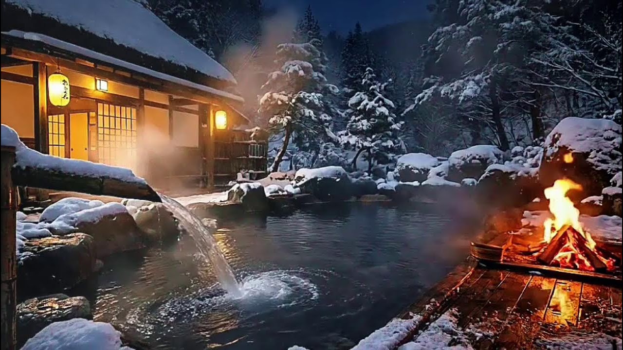 Midnight Snow & Steaming Onsen Bliss ❄️♨️🌙
