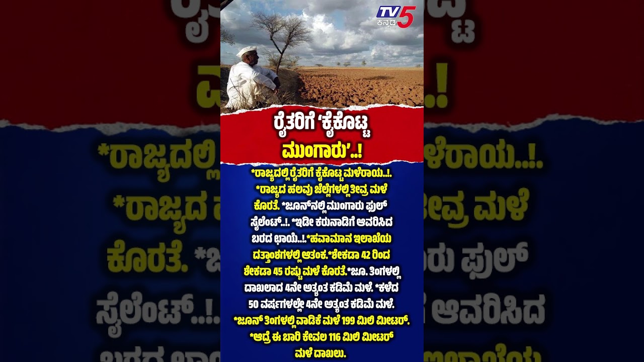 Rain Deficit In Karnataka : ರೈತರಿಗೆ ಕೈಕೊಟ್ಟ ಮುಂಗಾರು..! | @TV5Kannada