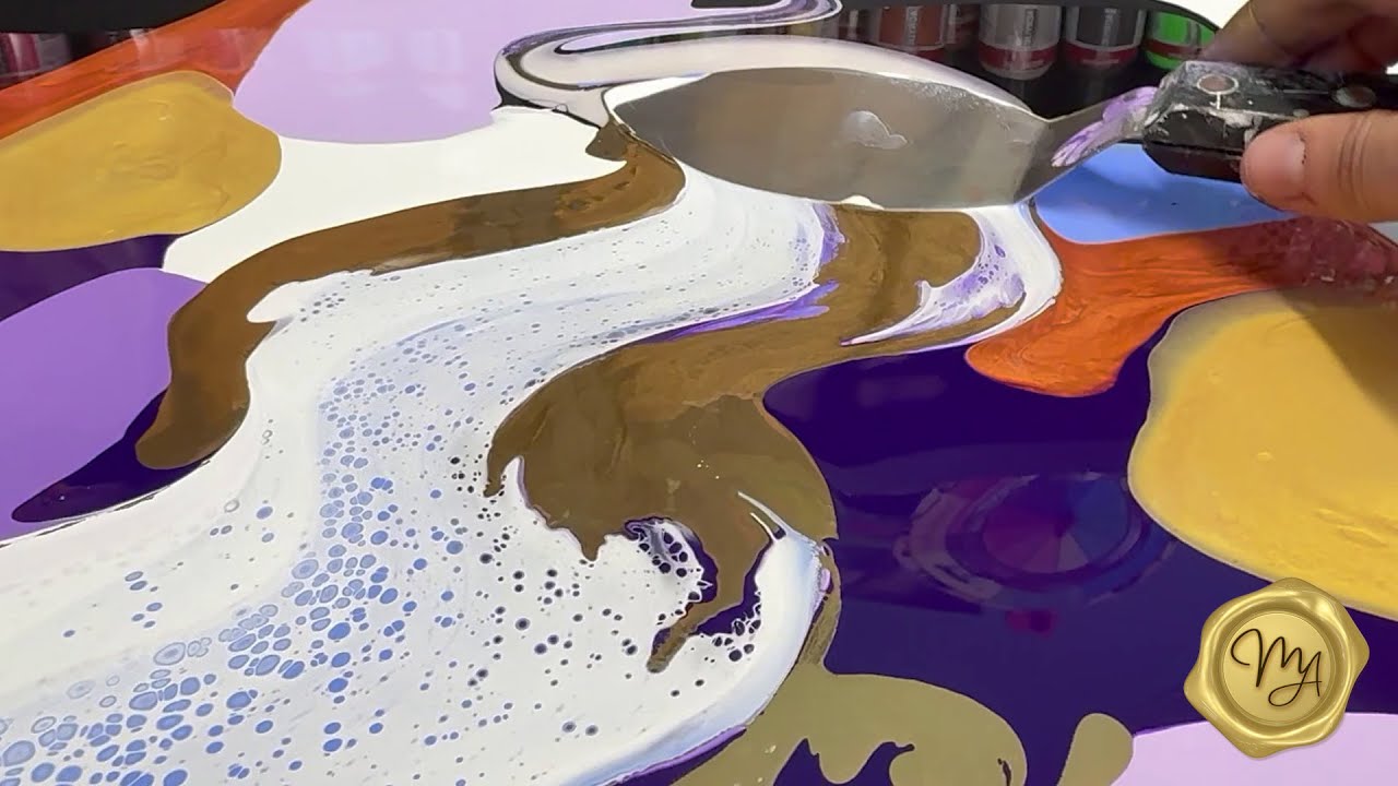 Моя САМАЯ БОЛЬШАЯ акриловая заливка в жизни🤩💜 Фиолетовые мечты 💜 Фантазийная жидкостная живопись ...