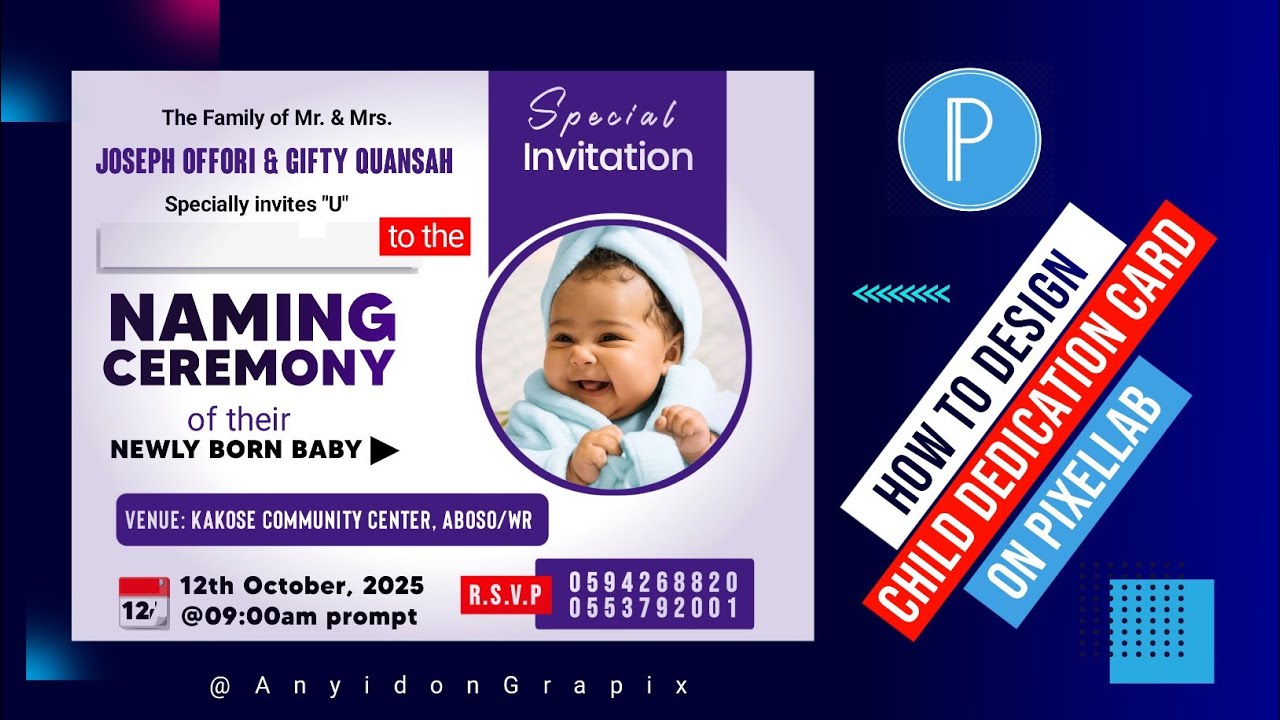 How to design Child dedication invitation card on pixellab